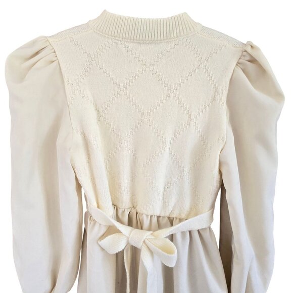 Vintage Sweater Top Knit Dress Cream with Floral Embroidery Pearl Buttons Midi - Picture 5 of 7